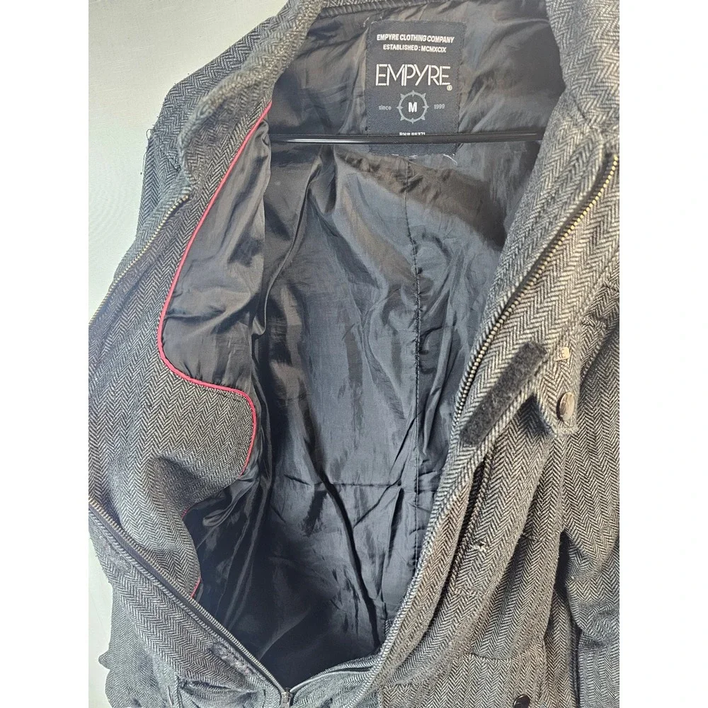 Empyre Mens Grey Herringbone Field Jacket Military Cargo Coat Medium RN96371